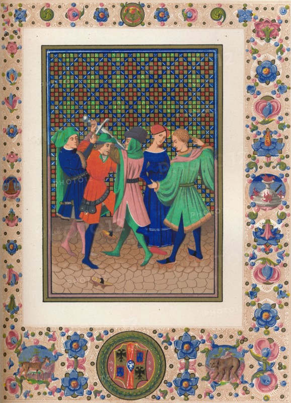 Scene from an illuminated manuscript, 15th century, (1849).  Creator: Kellerhoven.