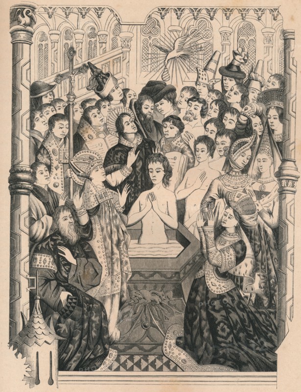 Baptism of King Clovis I, 15th century, (1849).  Creator: Paul Lacroix.