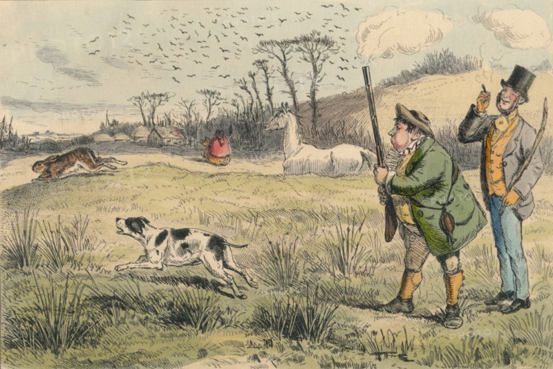 'Mr. Jogglebury Crowdey with his dog and his gun', c1860s. Creator: John Leech.