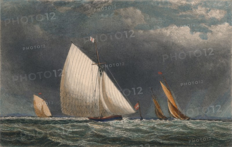 'The Sailing Match; Yachts Rounding The Flag Buoy', 19th century? Creator: J Godden.