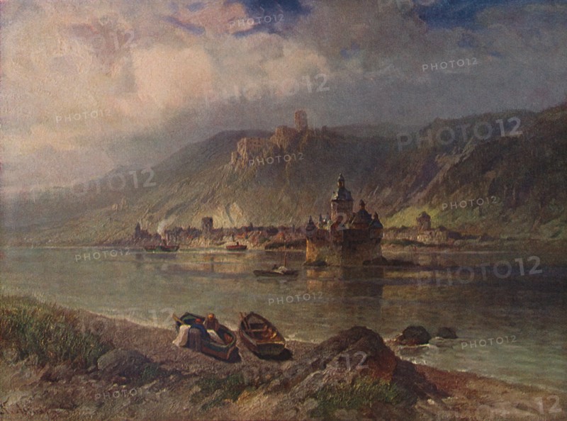 'Caub, Gutenfels and Pfalz', (Gutenfels Castle), 1923. Creator: Nikolai of Astudin.