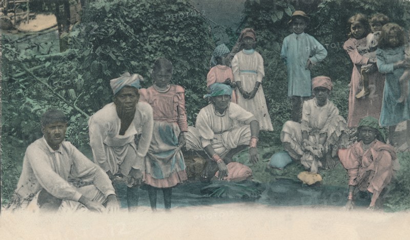 'Greetings from Jamaica. Coolies washing', 1905.  Creator: Unknown.