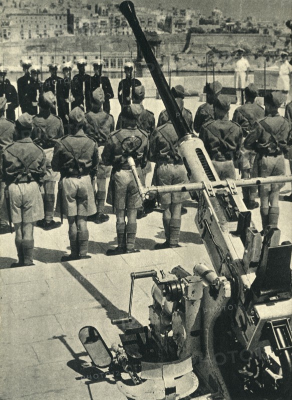 Royal Marines at the parade celebrating the successful defence of Malta, World War II, 1943 (1944). Creator: Unknown.