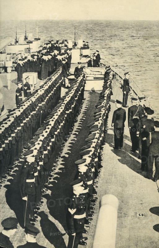 Royal Marines lined up on parade on board a ship, World War II, c1939-c1943 (1944). Creator: Unknown.