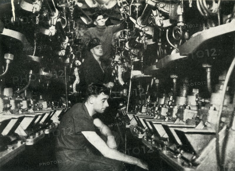 Engine room of a British submarine, World War II, 1945. Creator: Unknown.
