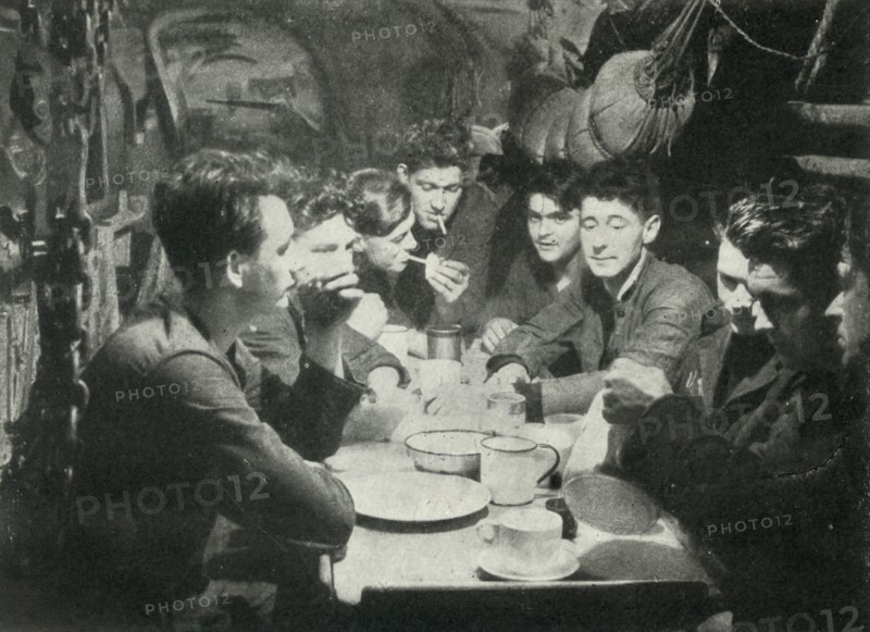 Crew of a British submarine in the mess room, World War II, 1945. Creator: Unknown.
