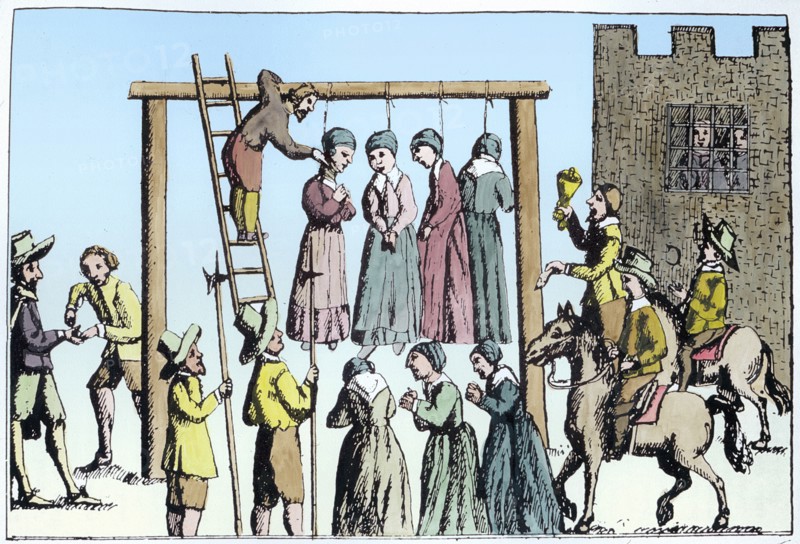 An execution of witches in England, 17th century. Artist: Unknown