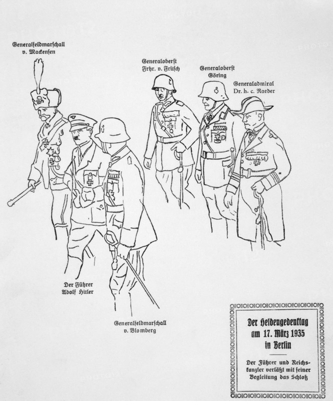 Adolf Hitler and leaders of the armed forces at the Heroes' Memorial ceremony, 17th March 1935. Artist: Unknown