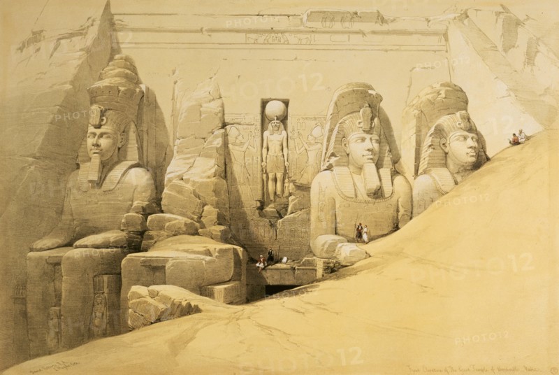 'Front elevation of the Great Temple of Abu Simbel, Nubia', Egypt, 1849. Artist: Louis Haghe
