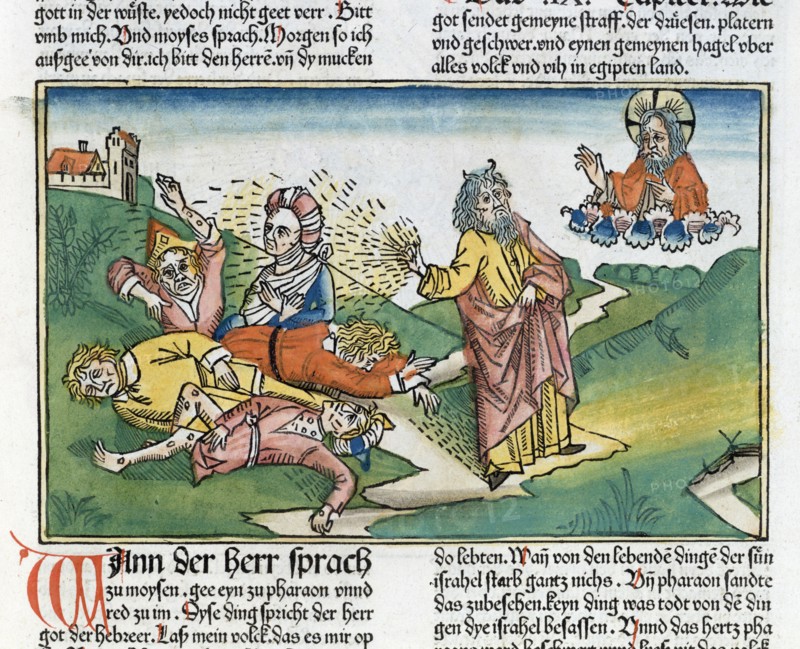Exodus 9:8-12: Moses and the plague of boils, one of the Seven Plagues of Egypt. Artist: Unknown