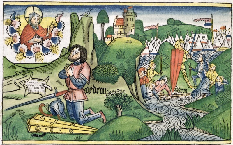 Judges 6:36: Gideon puts out the fleece. Artist: Unknown