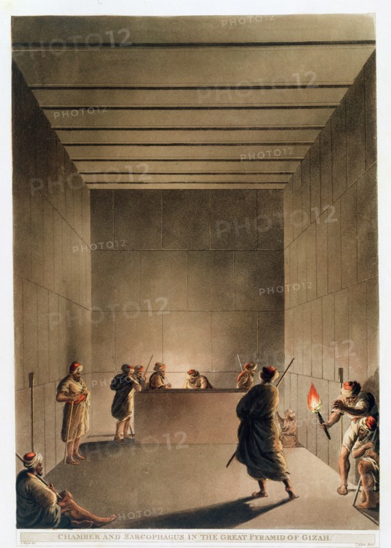 'Chamber and Sarcophagus in the Great Pyramid of Giza', Egypt, 1802. Artist: Thomas Milton