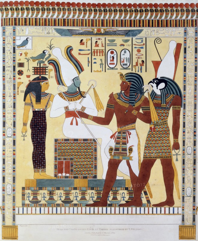 Mural from the Tombs of the Kings of Thebes, discovered by G Belzoni, 1820-1822. Artist: Charles Joseph Hullmandel