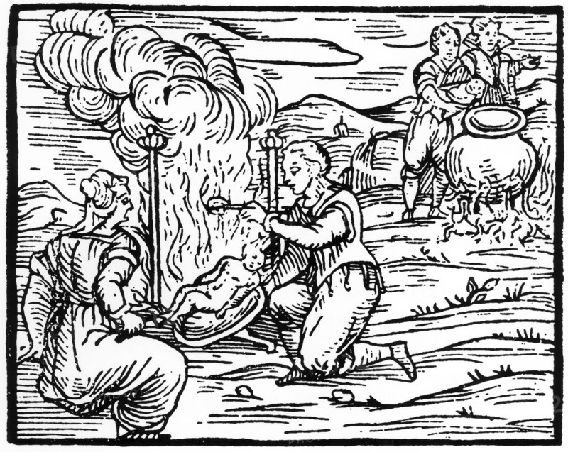 Witches roasting and boiling infants, 1608 (19th century). Artist: Unknown