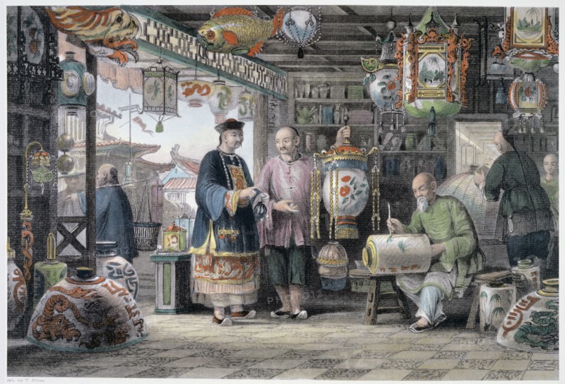 'Showroom of a Lantern Merchant in Peking', China, 1843. Artist: Thomas Allom