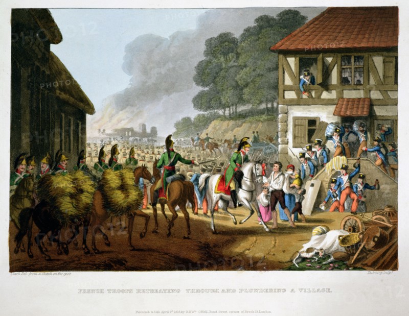 'French Troops Retreating Through and Plundering a Village', 1816. Artist: Matthew Dubourg