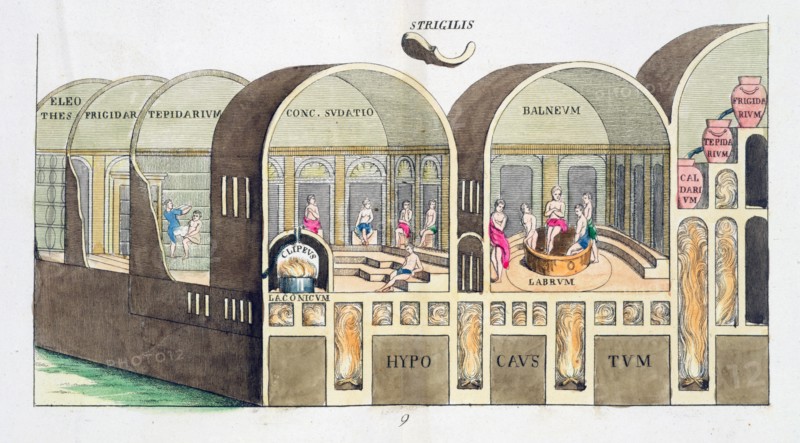Cross section of a Roman baths, 19th century. Artist: Unknown