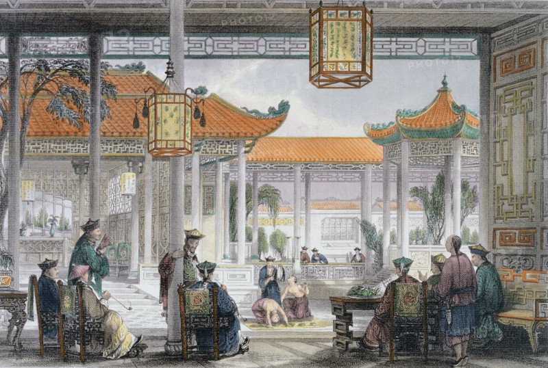 'Jugglers Exhibiting in the Court of a Mandarin's Palace', China, 1843. Artist: Thomas Allom