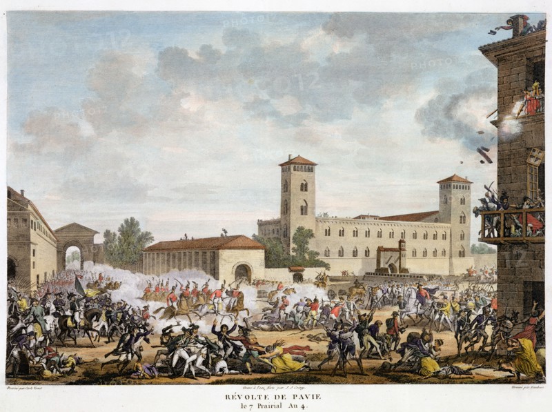 Revolt at Pavia, Italy 7 Prairial, Year 4 (May 1796).  Artist: Jacques Joseph Coiny
