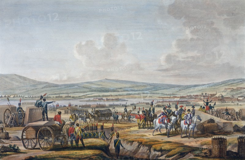 Napoleon visiting the siege works at Danzig led by Marshal Lefebvre, 9th May 1807. Artist: Francois Jacques Dequevauviller