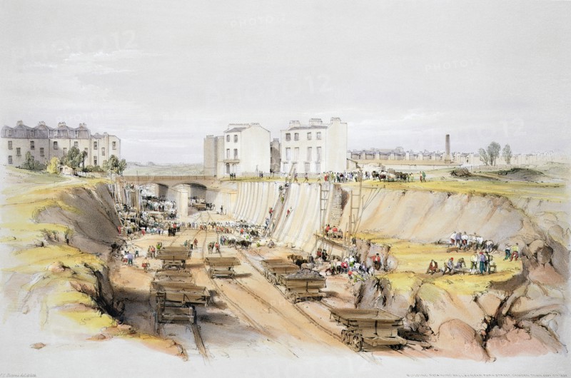 Building the retaining wall near Park Street, Camden Town, London, 17th September 1836 (1838). Artist: John Cooke Bourne