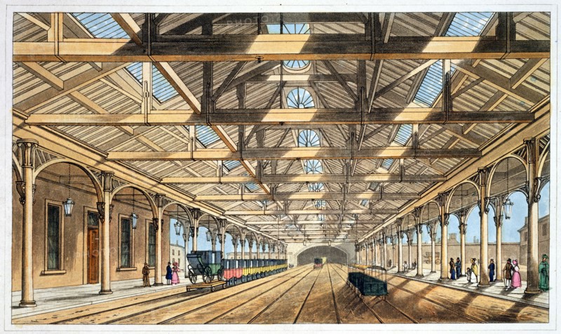 Entrance to the tunnel and booking offices New Station, Lime Street, Liverpool, 1836. Artist: John Harris