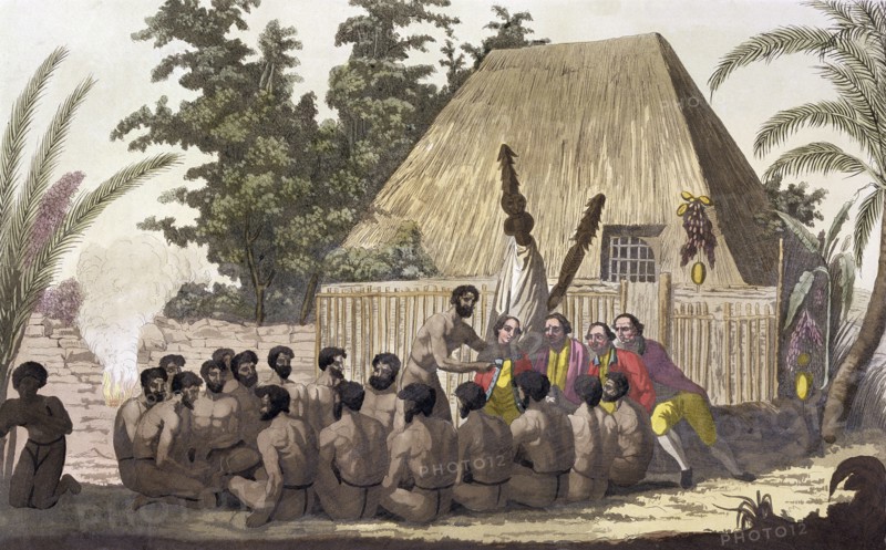 'Captain Cook observes an Offering, Sandwich Islands', 1778-1779 (19th century). Artist: Angelo Biasioli