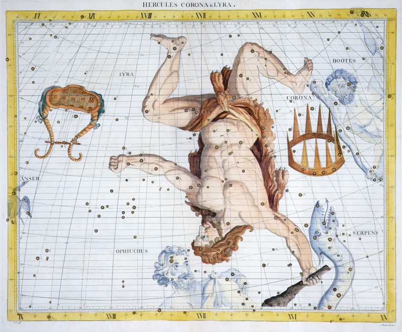 Constellations of Hercules, Corona and Lyra, 1729. Artist: Unknown