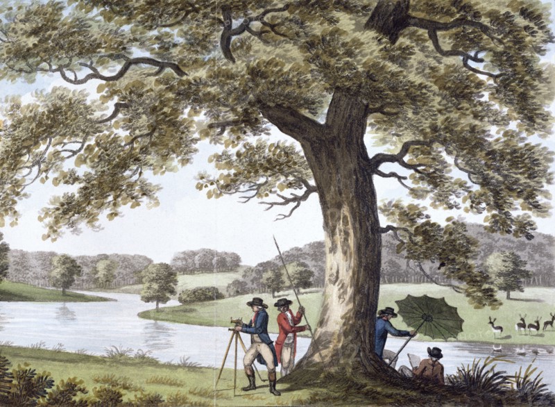 Humphry Repton surveying with a theodolite, late 18th-early19th century. Artist: Unknown