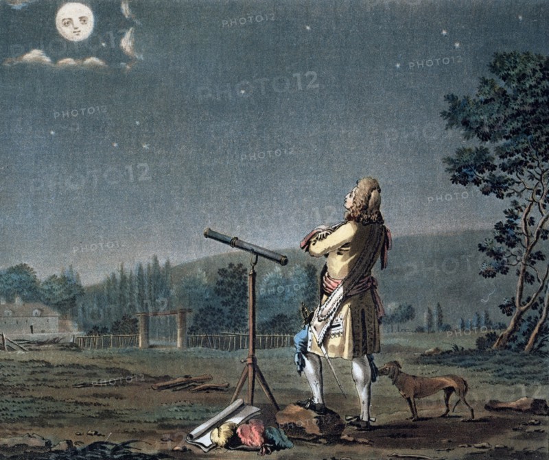 Bernard le Bovier de Fontenelle contemplating the plurality of worlds, 1791.  Artist: Jean Baptiste Morret