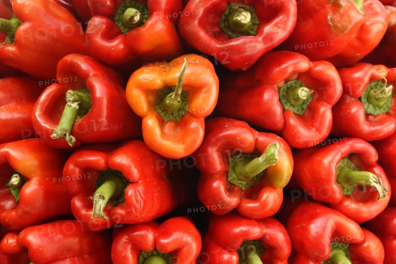 Red peppers in a market, Mallorca, Spain.