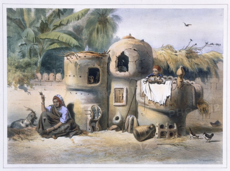 Peasant dwellings in Upper Egypt, 1848. Artist: Eugene Leroux