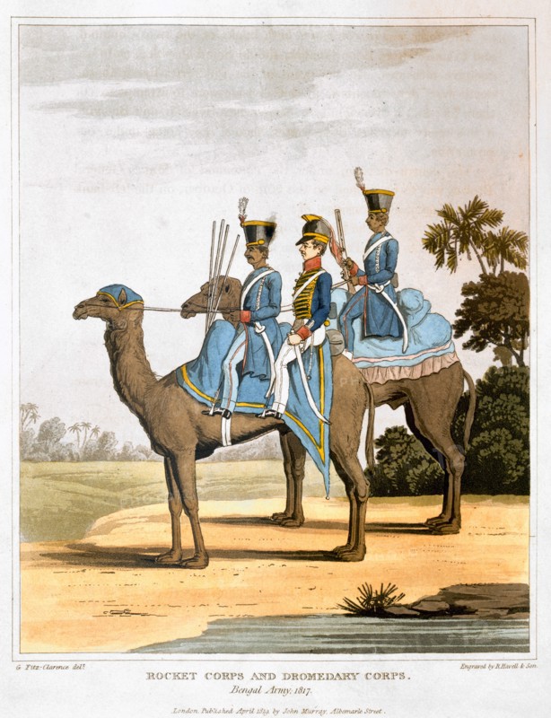 'Rocket Corps and Dromedary Corps, Bengal Army 1817' (1819). Artist: Havell & Son