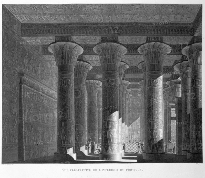 Perspective view of the portico interior, Esna (Latopolis), Egypt, 1822. Artist: Sellier
