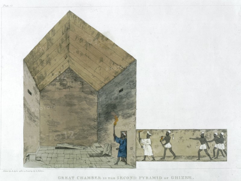 'The Great Chamber in the Second pyramid of Ghizeh, discovered by Giovanni Belzoni, 1820-1822'. Artist: Agostino Aglio