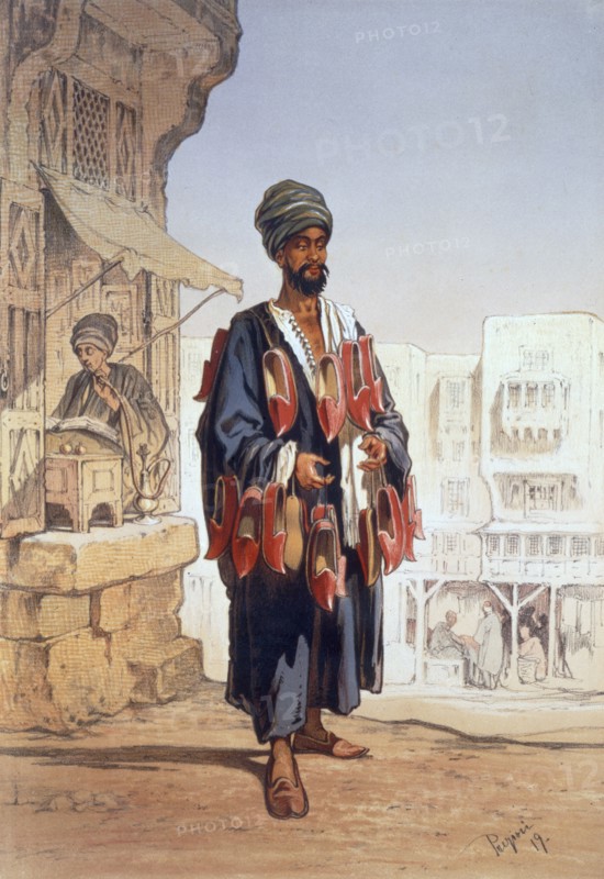 The slipper seller, 1862. Artist: Amadeo Preziosi