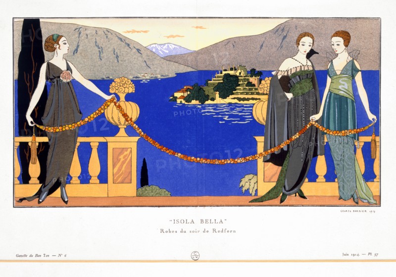 'Isola Bella', evening dresses designed by Redfern, 1914. Artist: George Barbier