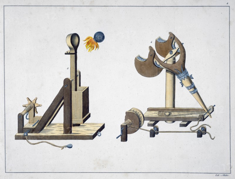 Siege catapults, 1842. Artist: Friedrich Martin von Reibisch