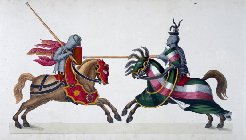 Two knights jousting at a tournament, 1842. Artist: Friedrich Martin von Reibisch