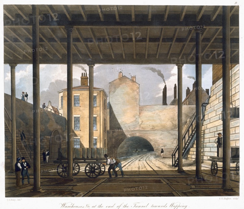 'Warehouses etc at the end of the Tunnel towards Wapping', Liverpool, 1832-1833. Artist: SG Hughes