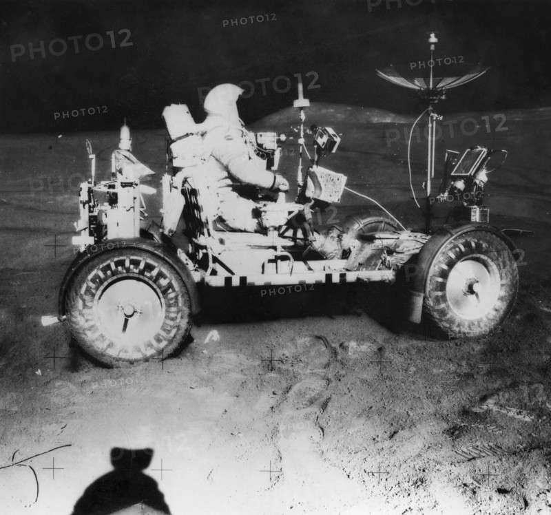Davis Scott waiting for James Irwin during extra-vehicular activity on the Apollo 15 mission, 1971. Artist: Unknown