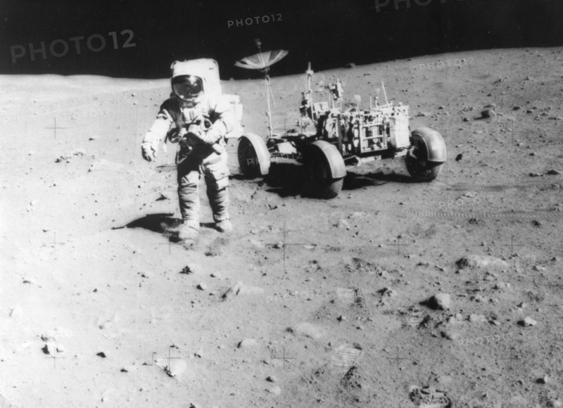 James Irwin (1930-1991) moonwalking during the Apollo 15 mission, 1971. Artist: Unknown