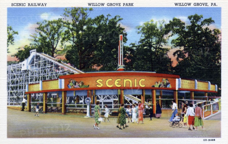 Entrance to the scenic railway, Willow Grove Park, Willow Grove, Pennsylvania, USA, 1940. Artist: Unknown