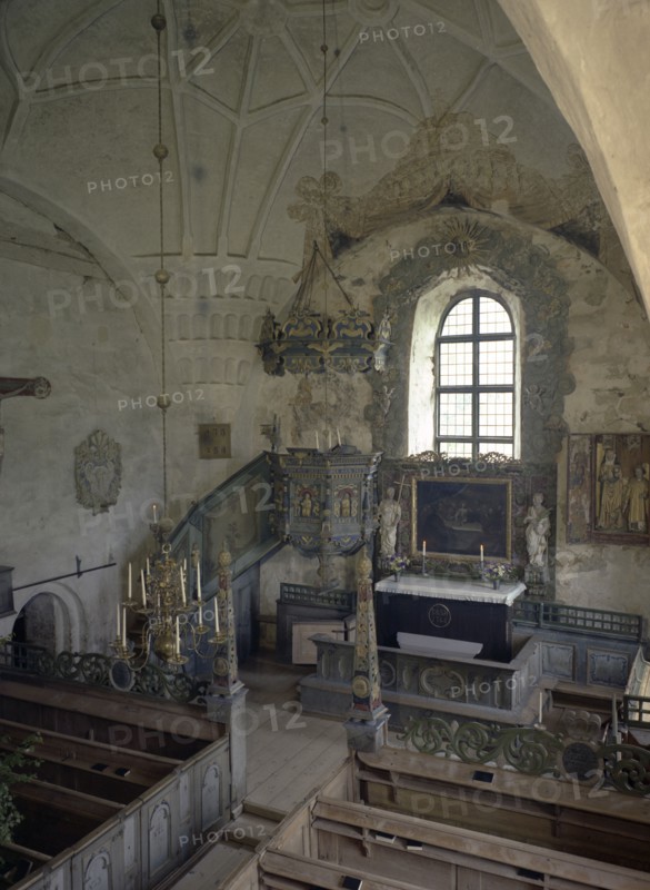 Interior of the old church of Trönö, province of Hälsingland, Sweden. Artist: Göran Algård