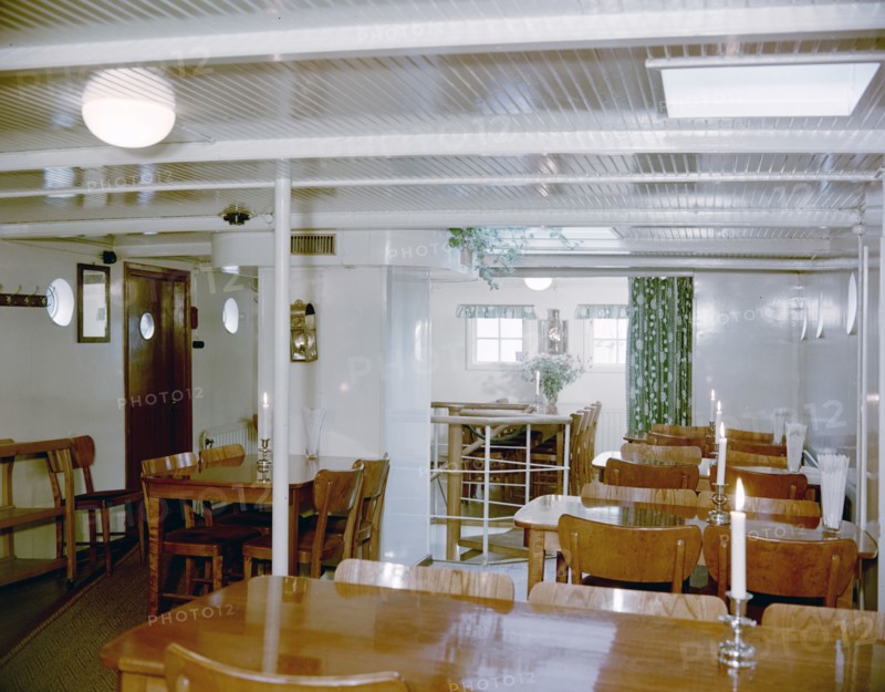 Dining room in the full-rigged ship 'af Chapman', converted into a youth hostel, Stockholm, Sweden. Artist: Göran Algård