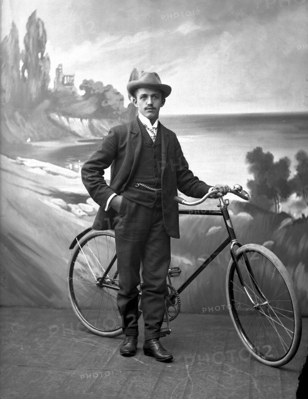 Posed man with his bicycle, Landskrona, Sweden, 1910. Artist: Unknown
