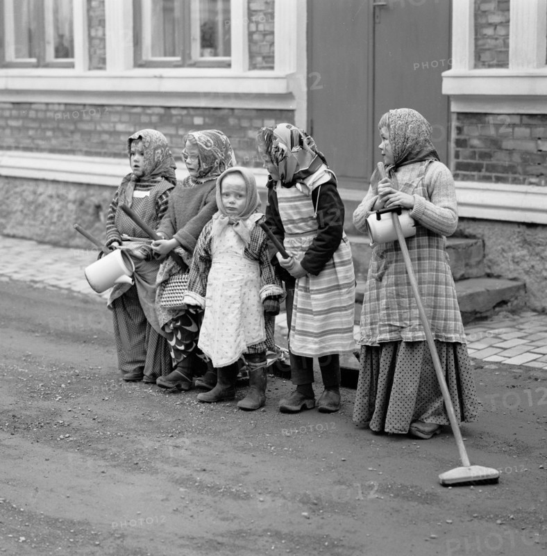 A group of little girls dressed like Easter witches, Landskrona, Sweden, 1963. Artist: Unknown