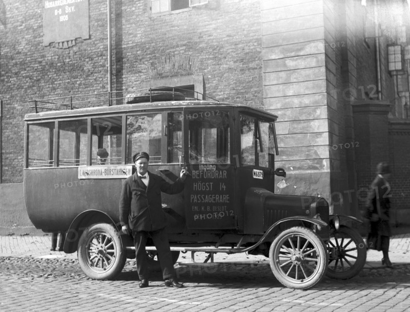 Driver/owner August Rothoff with his Ford bus, Landskrona, Sweden, 1923. Artist: Unknown
