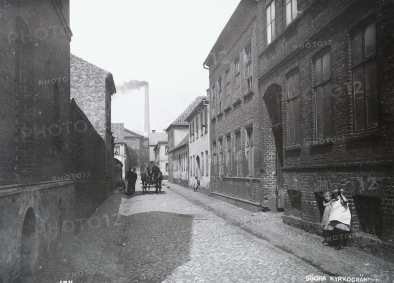 The South Church Alley with dwelling houses and a factory, Landskrona, Sweden, 1900.  Artist: Borg Mesch