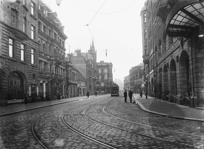 Tram on a street in Malmö, Sweden, c1920. Artist: Unknown